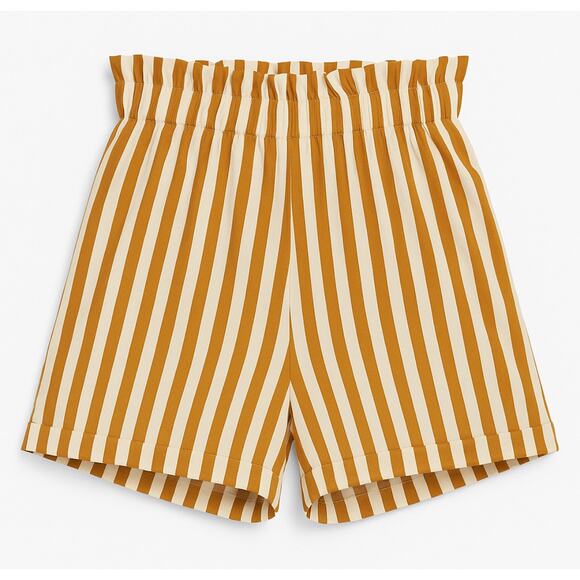 Women’s Paperbag Waist Striped Shorts M Brown White High Rise Pull On Summer - Picture 1 of 8